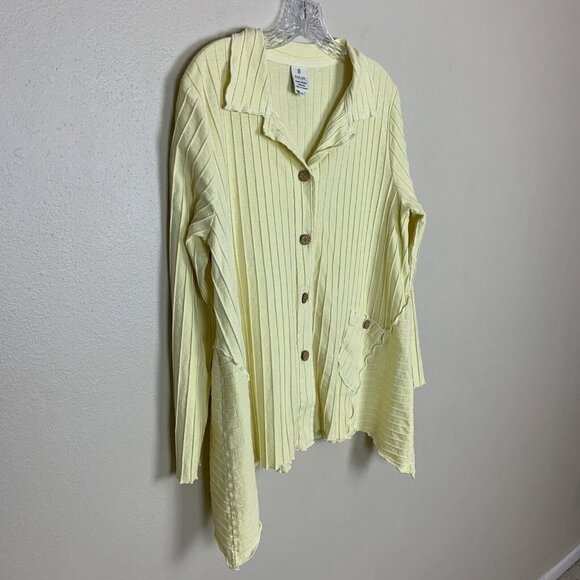 Focus Casual Life Long Sleeve Cardigan Sweater Yellow Button Lagenlook Womens L - Picture 3 of 16
